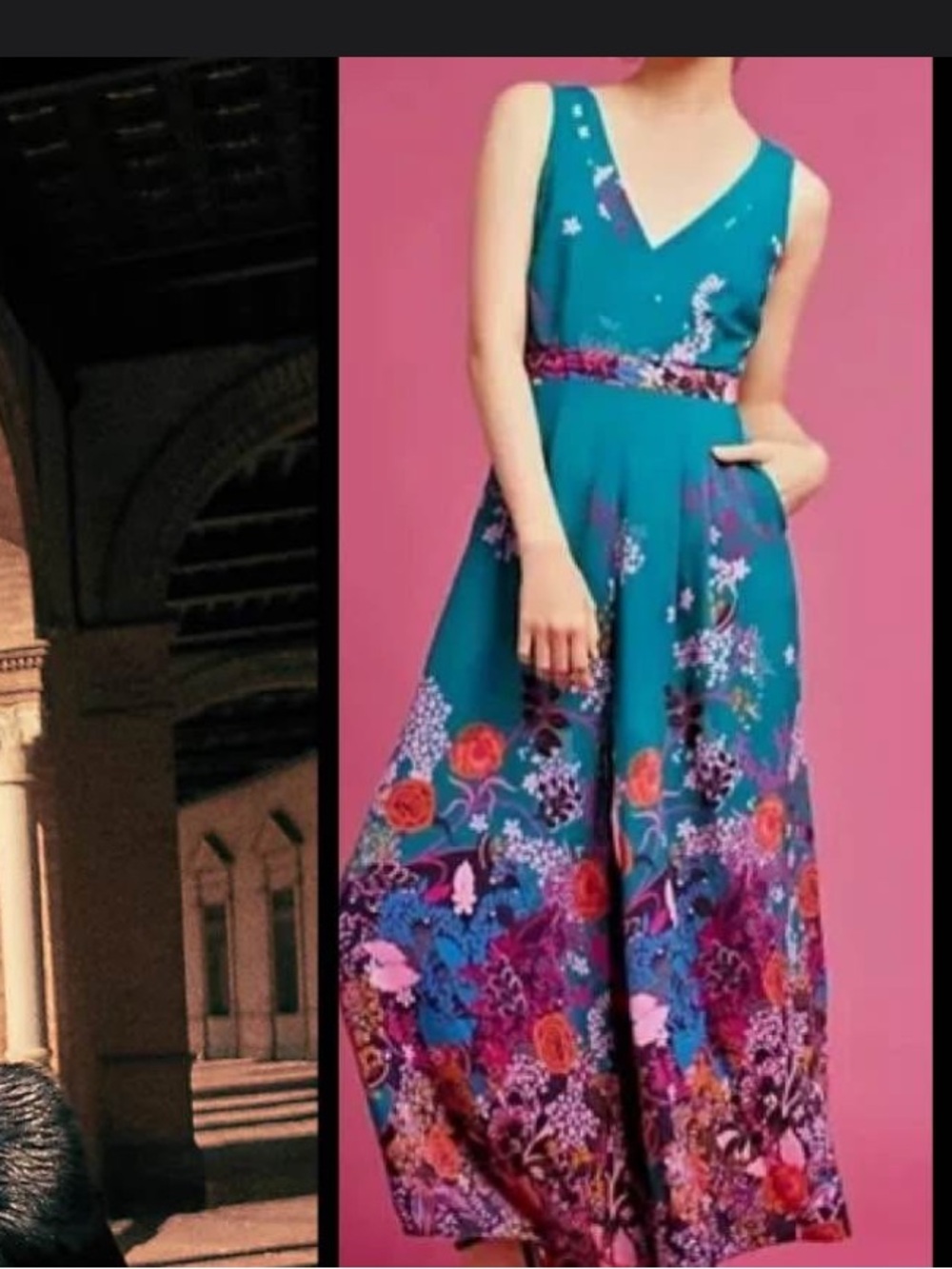 Maeve Teal Floral V-Neck Jumpsuit